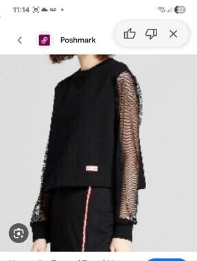 Hunter for Target Black Mesh Long-Sleeve Cropped Top with Red Accent Size M